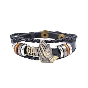 God bless me leather bracelet women