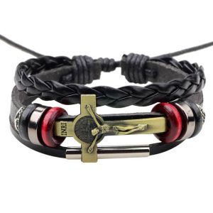 Jesus cross bracelet men gold